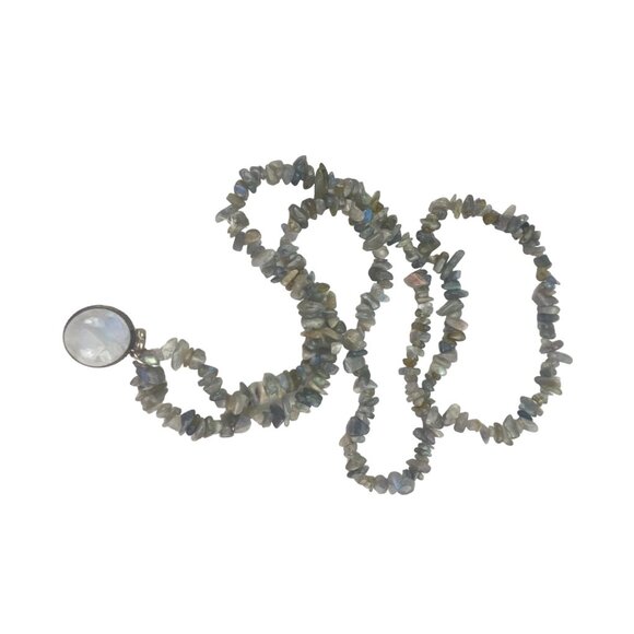 Handcrafted Labradorite Chip Necklace With Moonstone Pendant - Picture 6 of 12